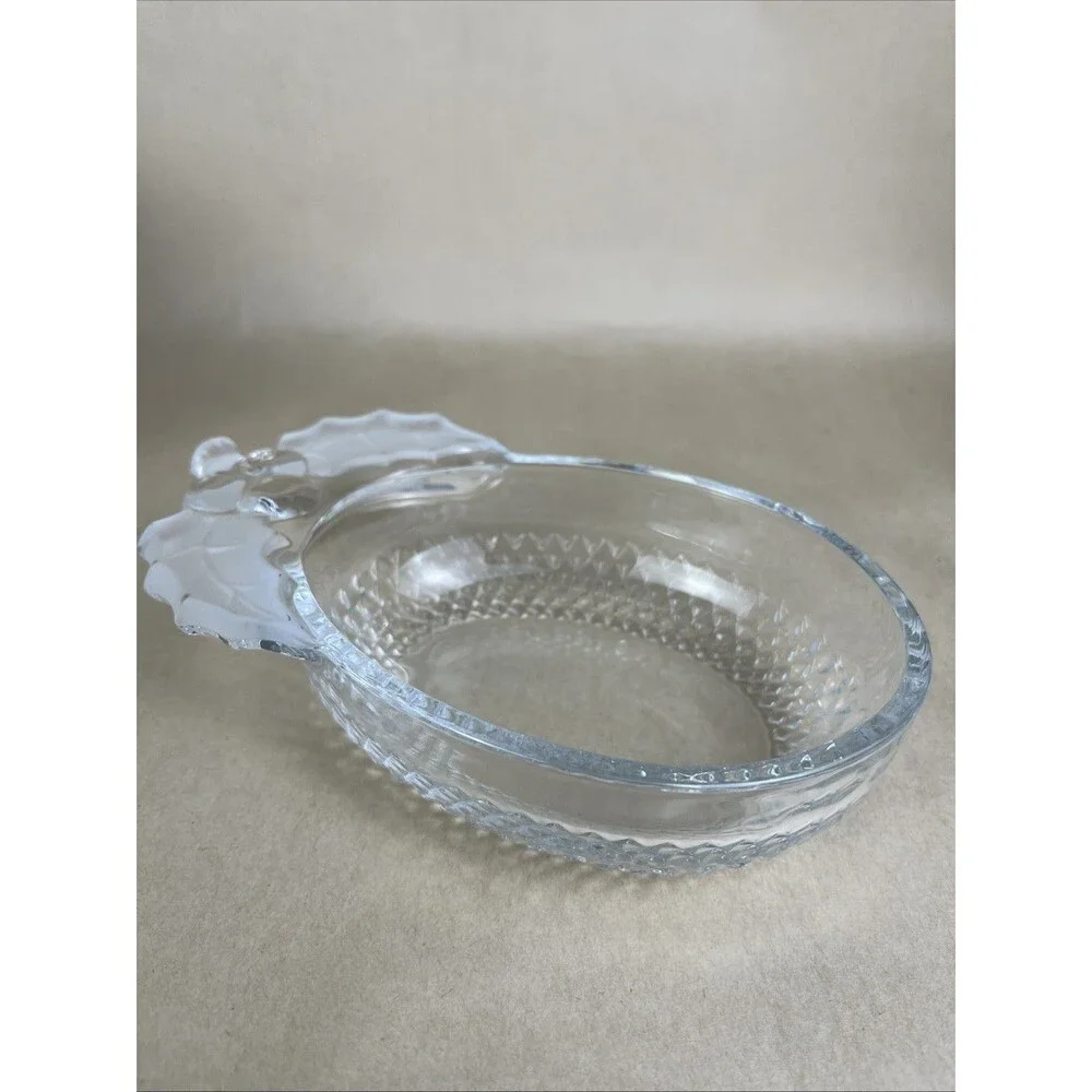 Mikasa Studio Nova‎ Candy Dish Christmas Bowl Frosted Holly Berries Clear Glass